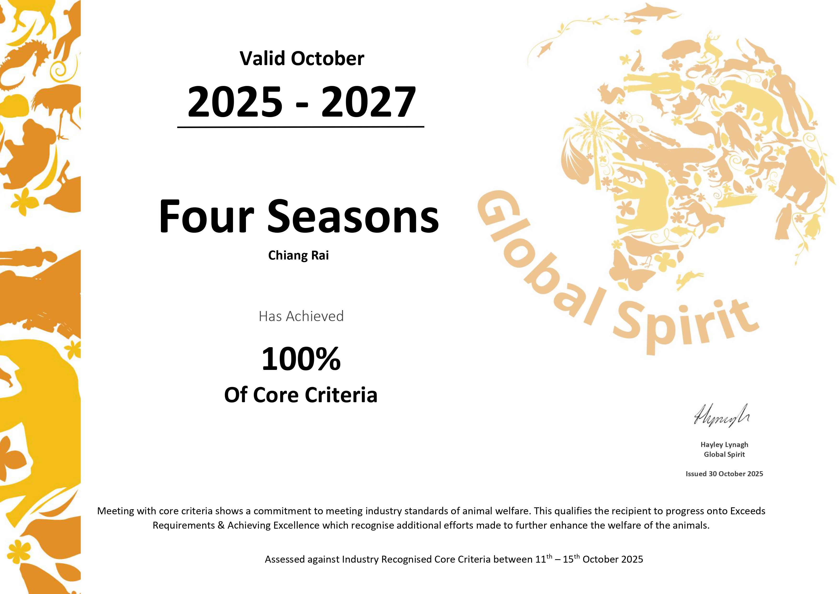 Four Seasons Global Spirit Welfare Audit FS_CC Certificate_2025